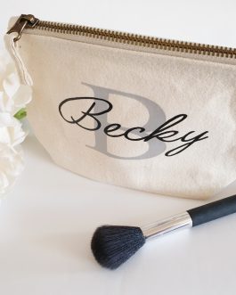 Personalised makeup bag natural or grey
