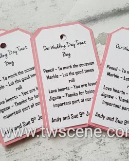 Pack of 12 selfie stick tags for weddings parties can be personalised 