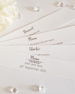 4 wedding menu courses cards fan design 8 in a pack