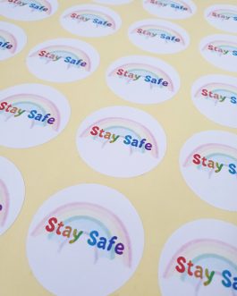 Stay safe Badge keyring sticker sheet message and colour changeable