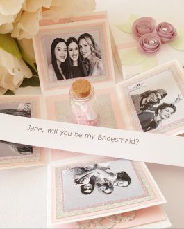 Exploding will you be my bridesmaid/flower girl/ maid of honour card box with message in a bottle