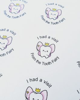 Tooth fairy personalised or generic round stickers labels visit girl boy 24pcs
