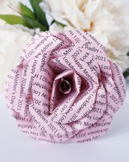 Personalised Mother’s day pink handmade paper rose on wooden stem gift present