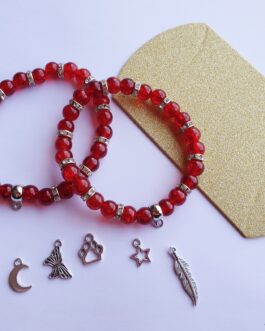 Red crackle bead ready made bracelet charm ready