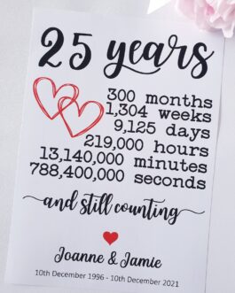 Anniversary wedding unframed a4 poster 5 10 15 30 40 50 years