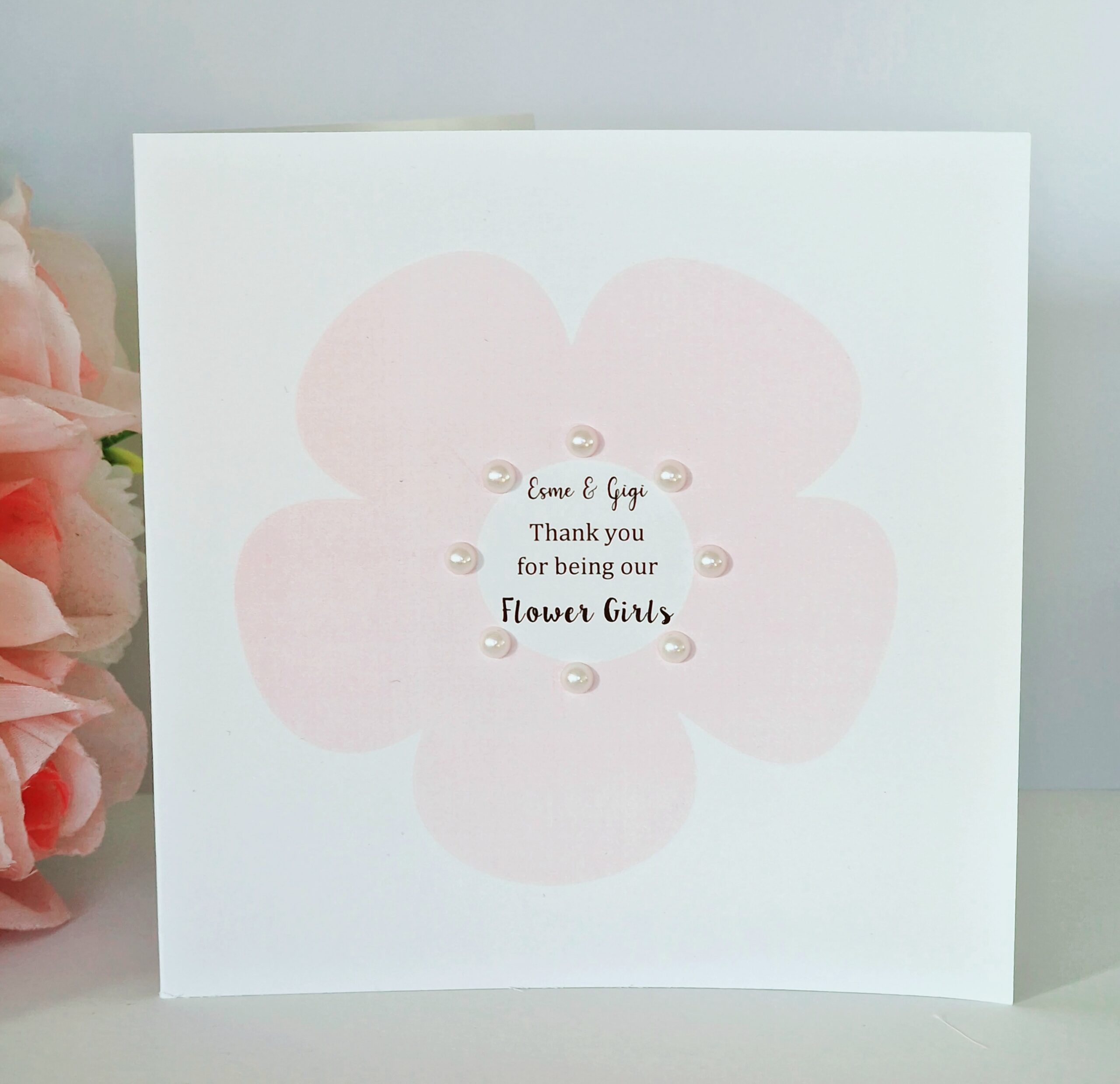 Thank you for being my flower girl wedding card can be personalised