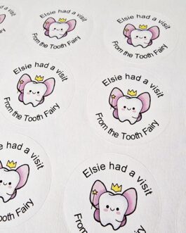 Premade 24pc pink tooth fairy sticker with name Elsie