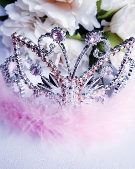 Plastic tiara with pink feathers