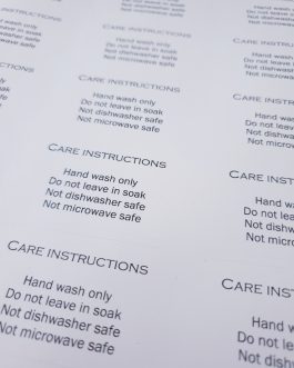 Care instructions vinyl on glass labels a4 sheet