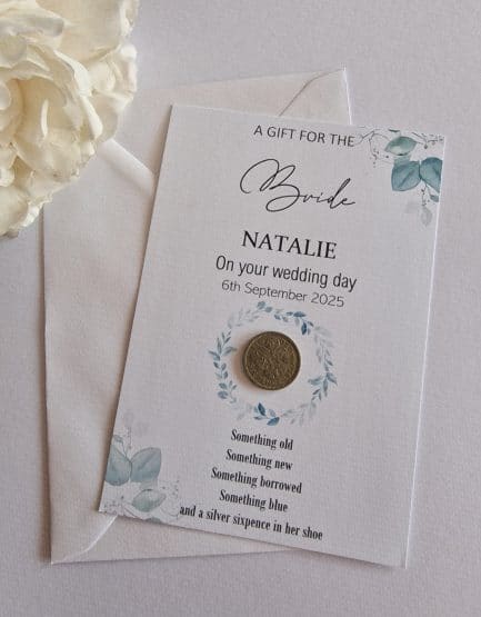 Something old wedding Bride sixpence on card and envelope - Image 2