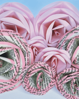 8 Handmade paper roses with plain and book colour edge mix