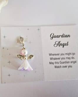 Guardian angel charm on backing card