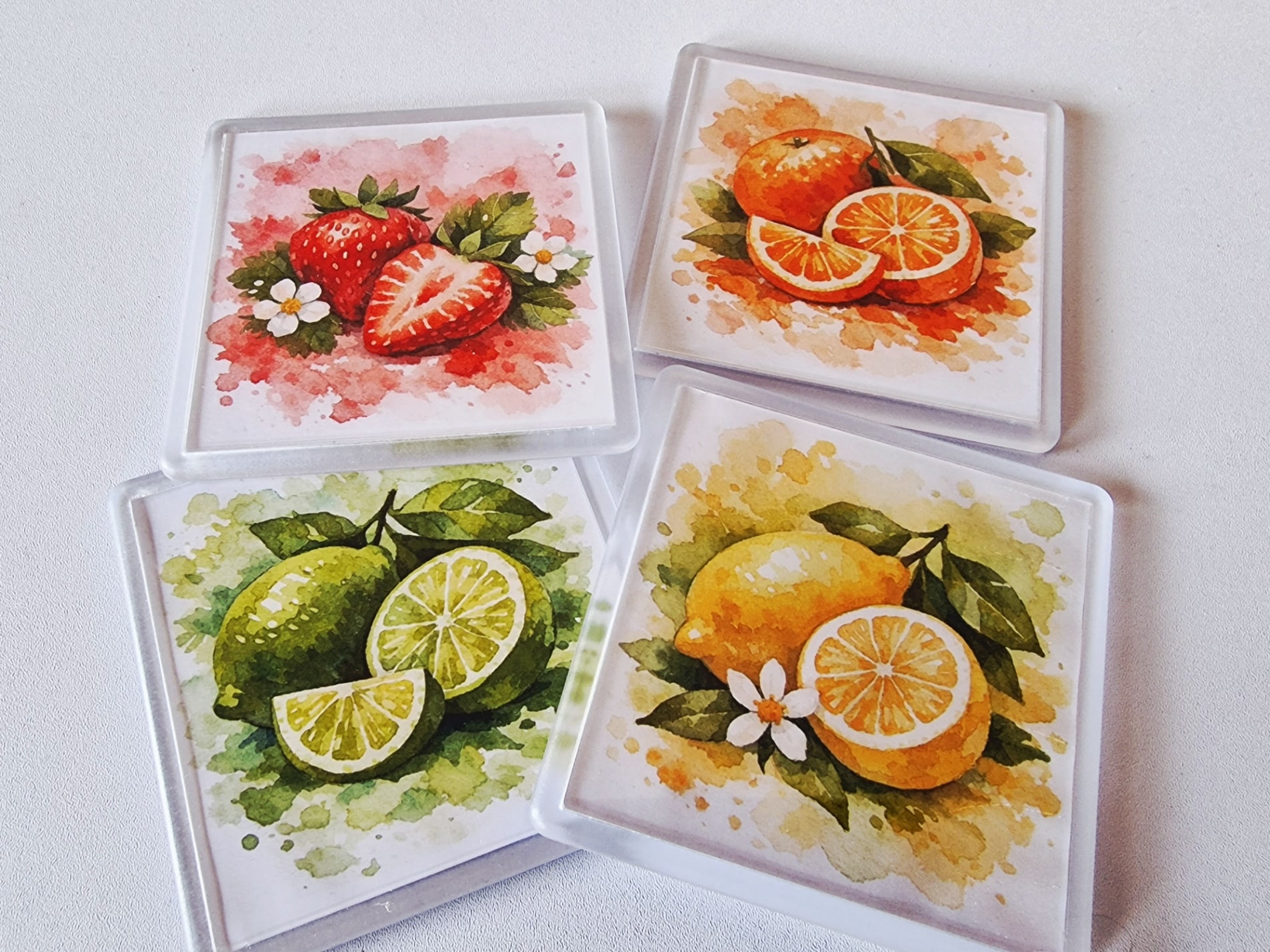 Fruit square acrylic coaster 90mm 4 designs single or bundle